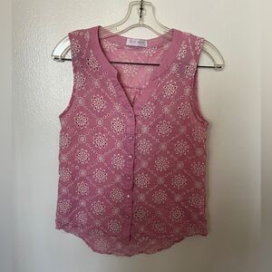 Pink Eyelet Embroidered Sleeveless Blouse Coquette Cottagecore Button Front S